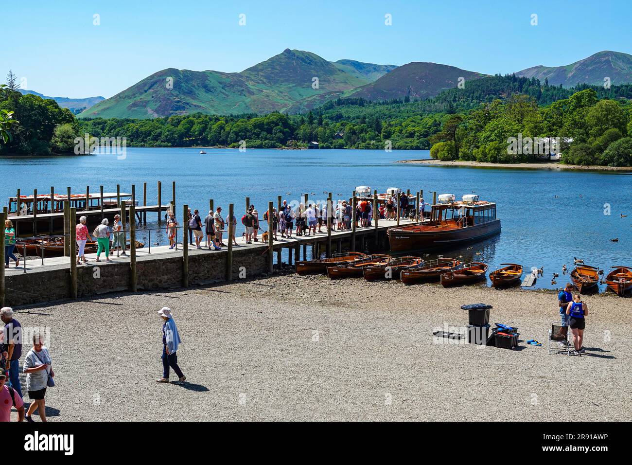 Queues for the ferry, Derwent Water, Keswick, popular The English Lake