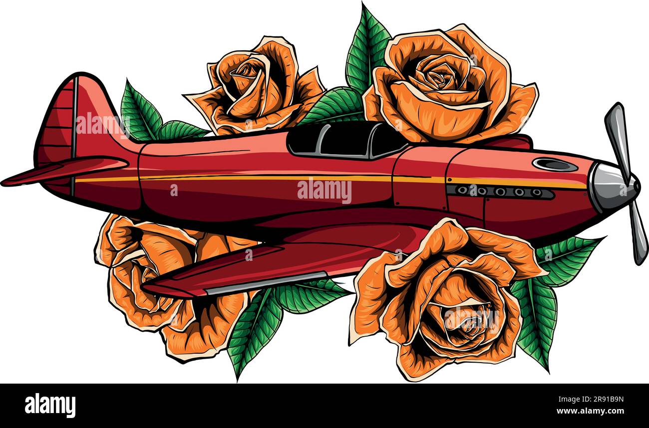 Vector illustration of a fighter Spitfire with roses Stock Vector