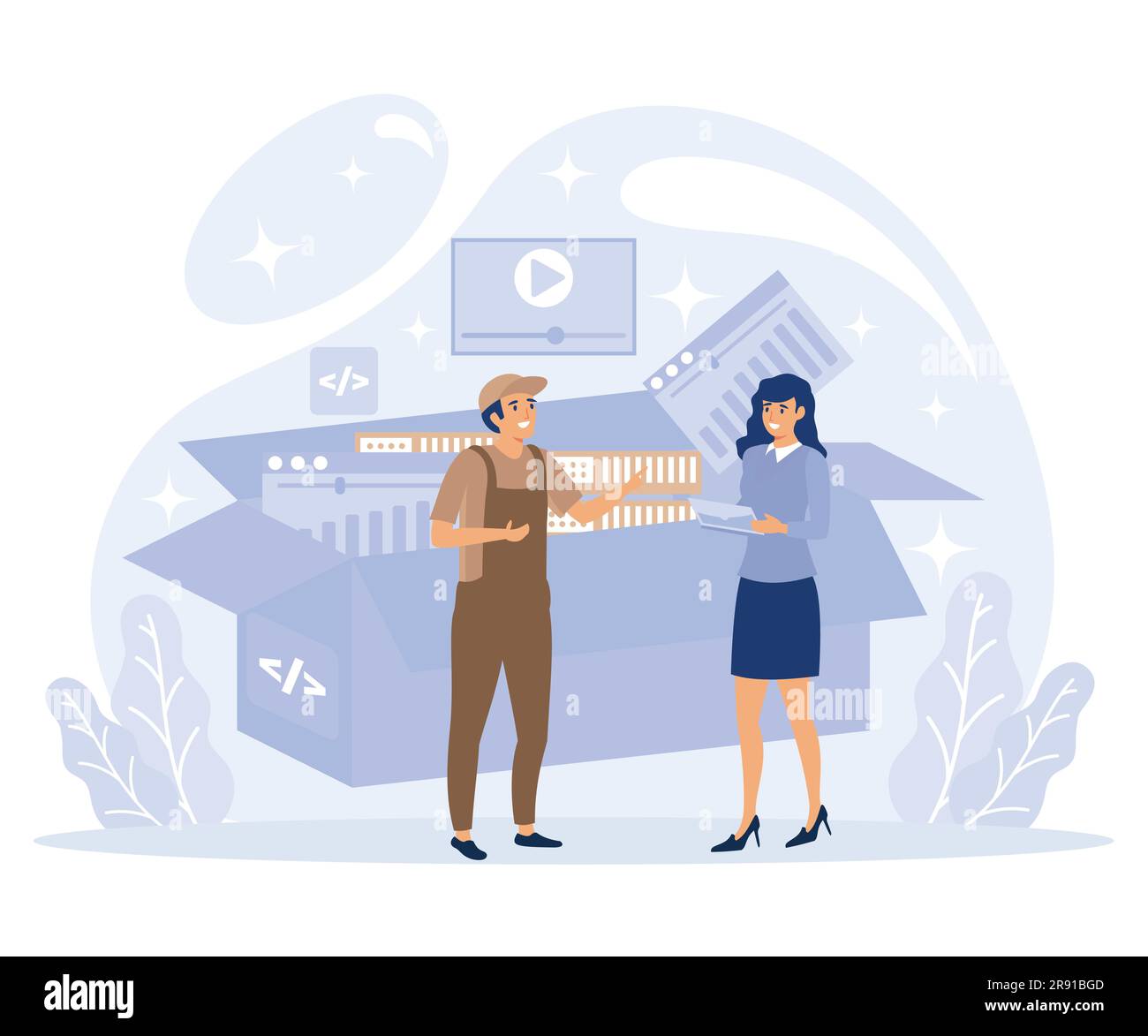 Application service concept, SaaS technology, packaged software, decentralized application, cloud computing, software licensing, flat vector modern il Stock Vector