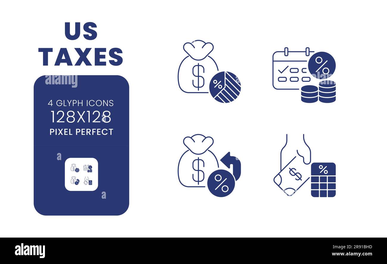 US taxes black solid desktop icons pack Stock Vector
