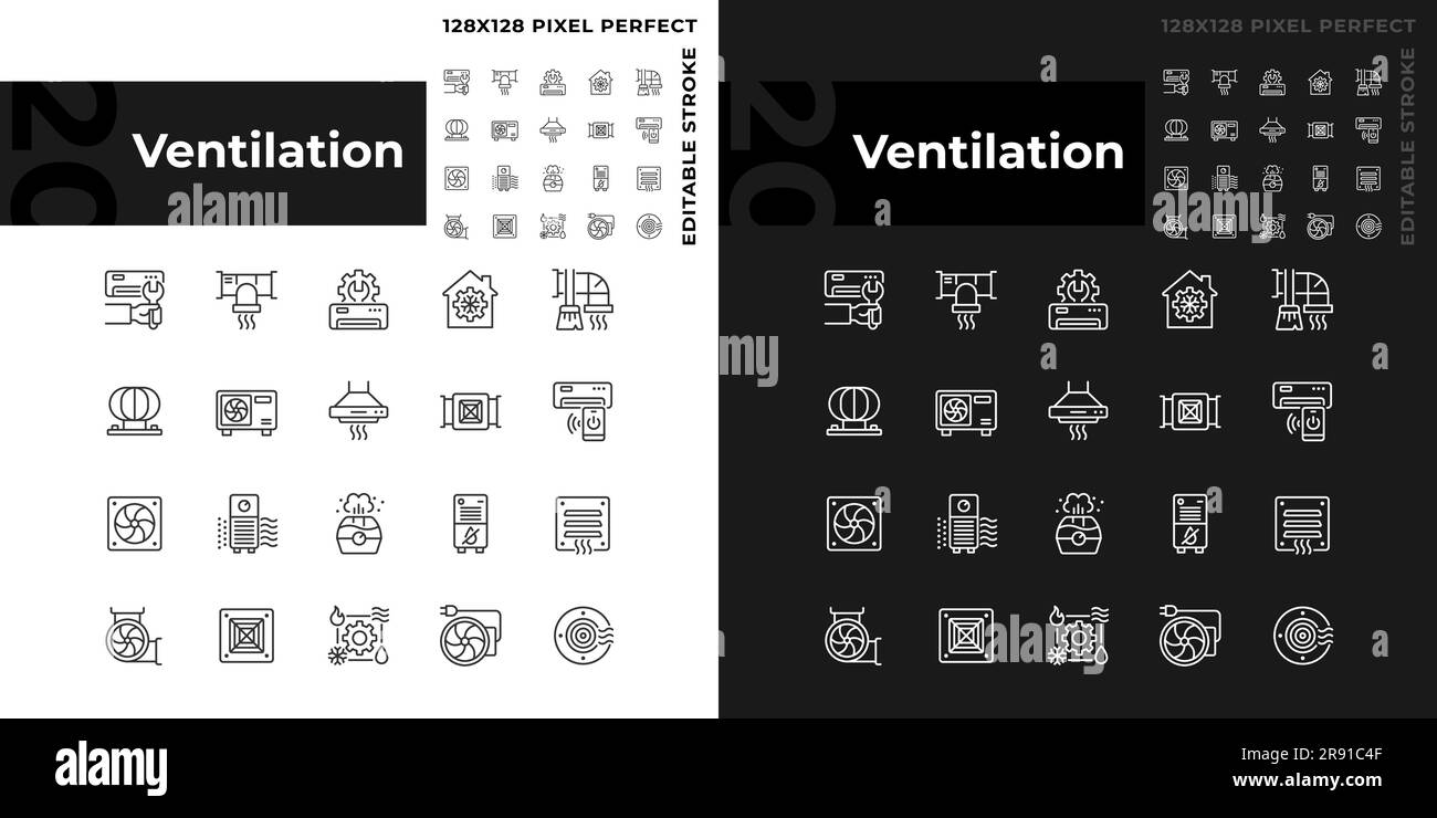 Ventilation linear icons set for dark, light mode Stock Vector