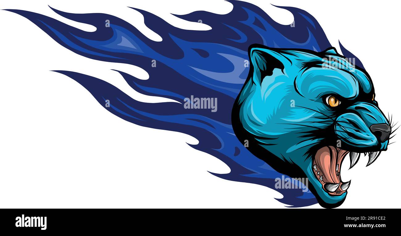 vector illustration of puma head with fire flames Stock Vector