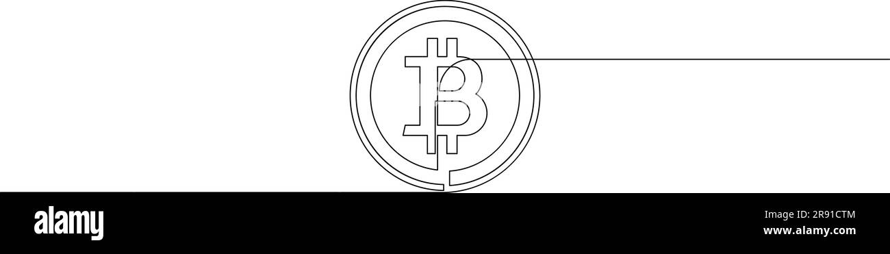Continuous line drawing of bitcoin cryptocurrency silhouette. Blockchain, finance and banking technology concept drawn by one line. Vector illustratio Stock Vector