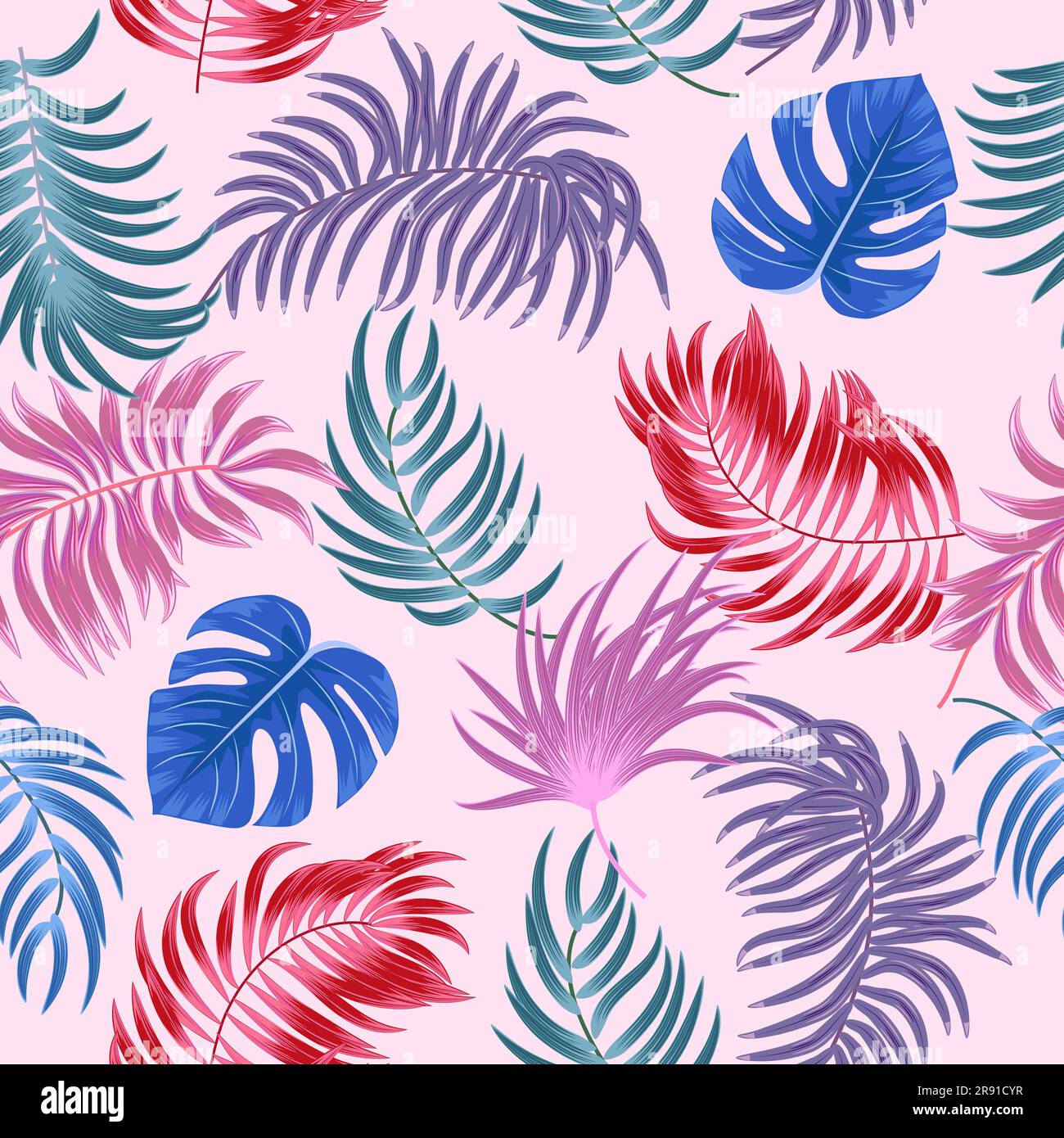 Vector tropical jungle seamless pattern with multicolor palm trees leaves, background for wedding,quotes, Birthday and invitation cards,greeting cards Stock Vector