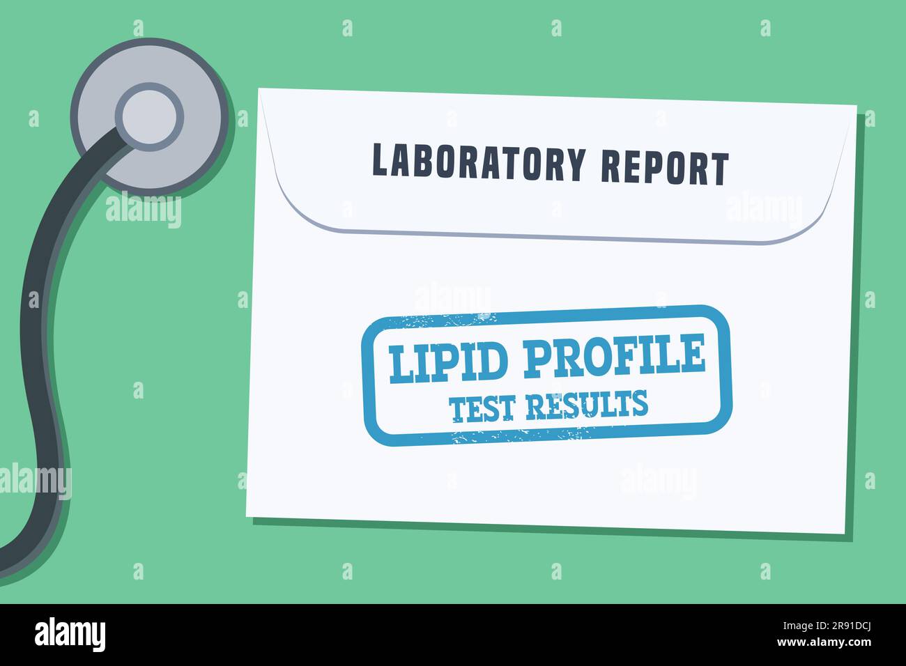 Lipid profile blood test results envelope. Medical laboratory health screening report vector