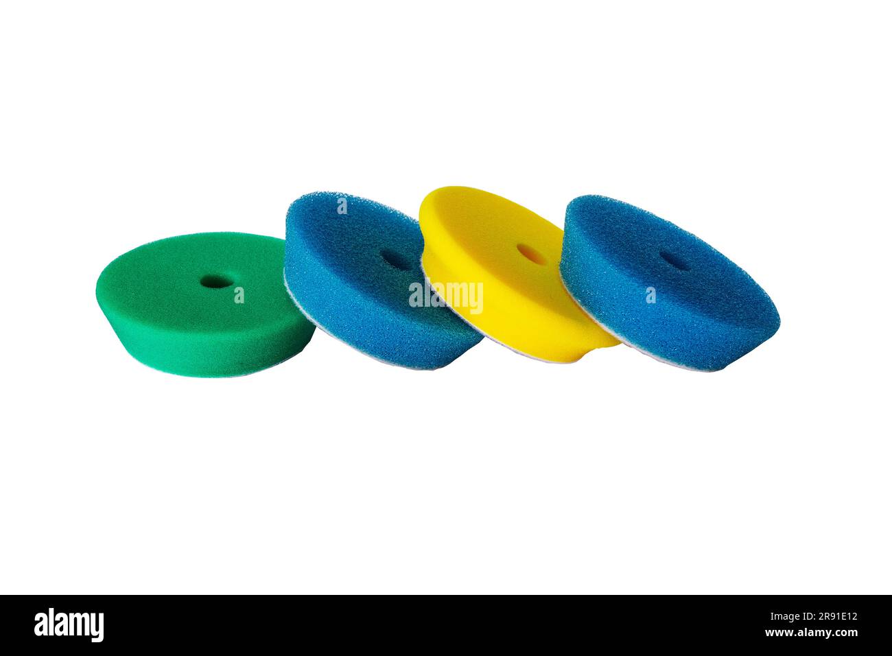 Special multicolored sponges for polishing the car after painting on a