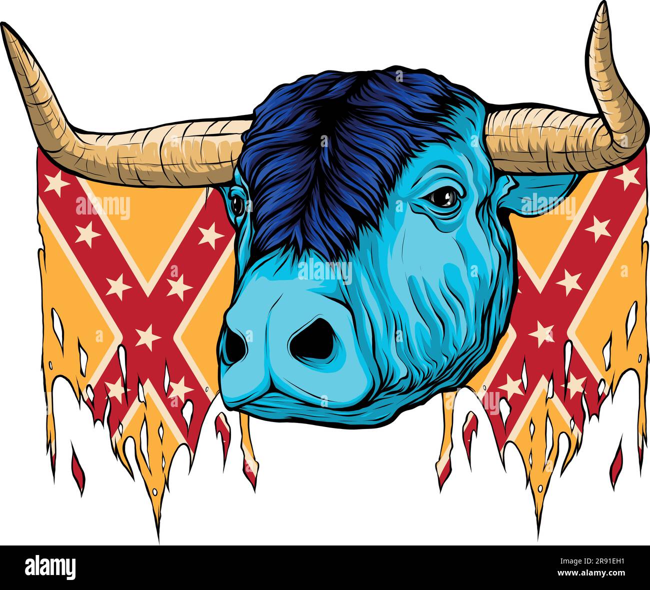 vector illustration of Confederate flag with buffalo head Stock Vector