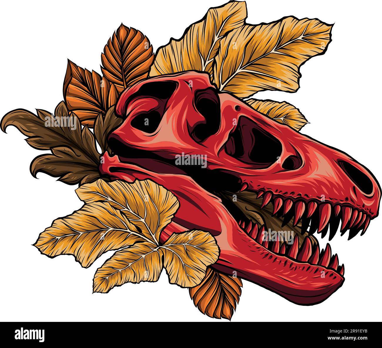 vector illustration of Tyrannosaurus rex and leaves Stock Vector