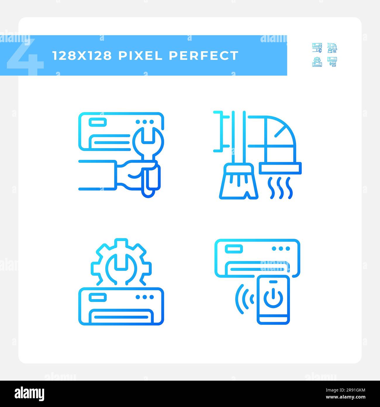 Ac maintenance gradient linear vector icons set Stock Vector