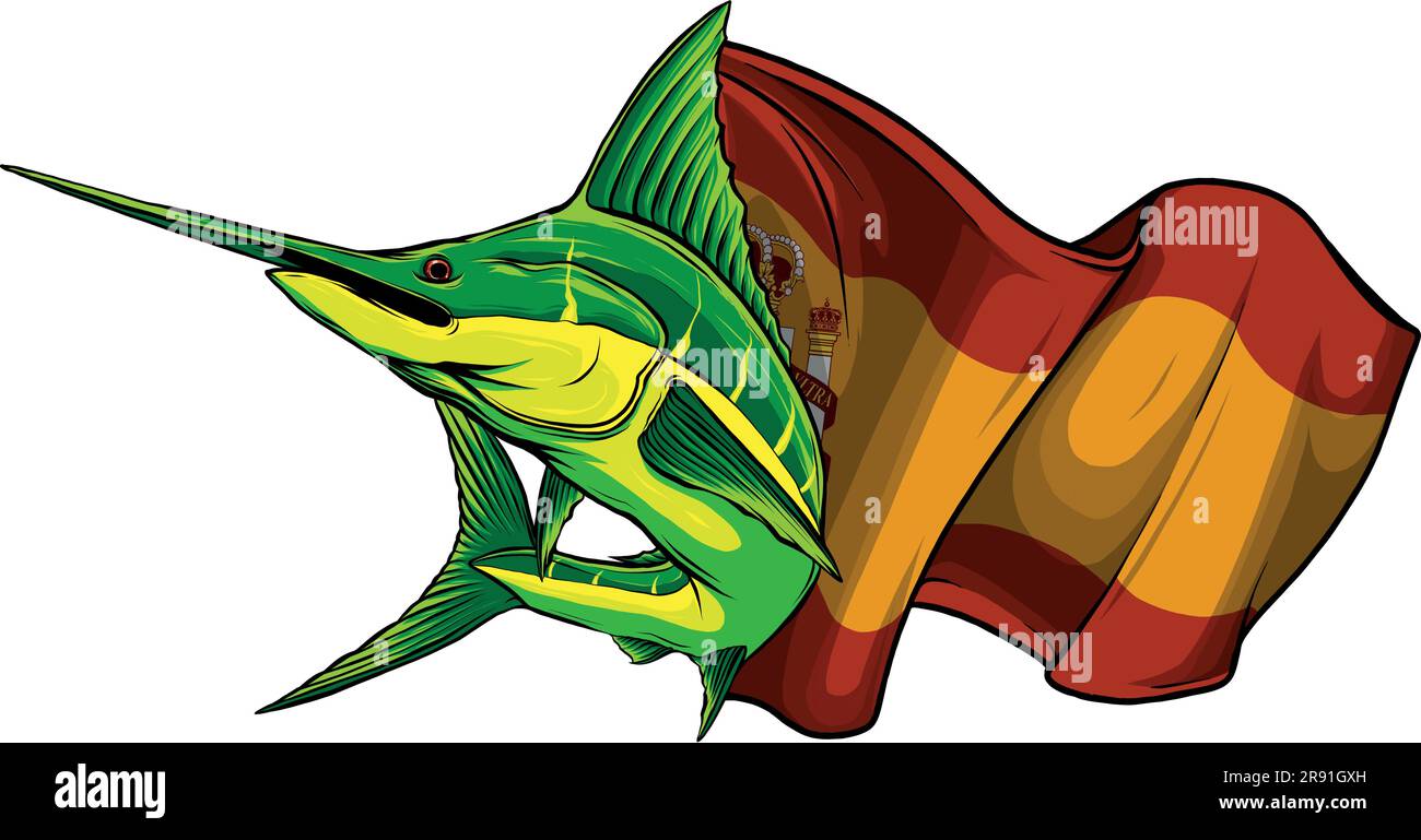 vector illustration of marlin fish with japanese flag Stock Vector
