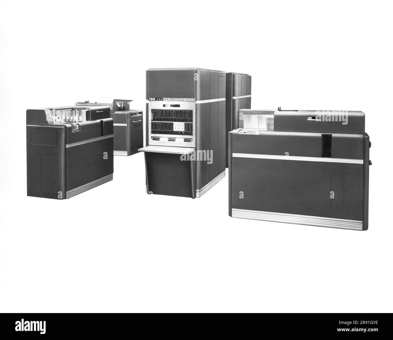 New York: 1954. IBM introduces the IBM 650 Data Processing System, which was the first mass produced computer, selling 450 of them in the first year. Stock Photo