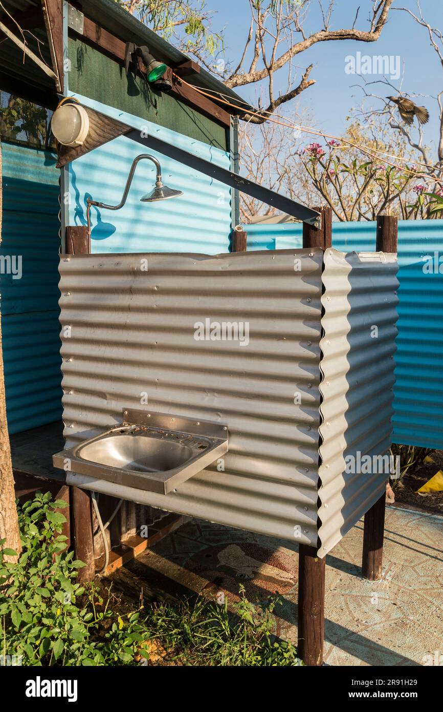 An outdoor shower in an Outback campsite near Kakadu National Park in