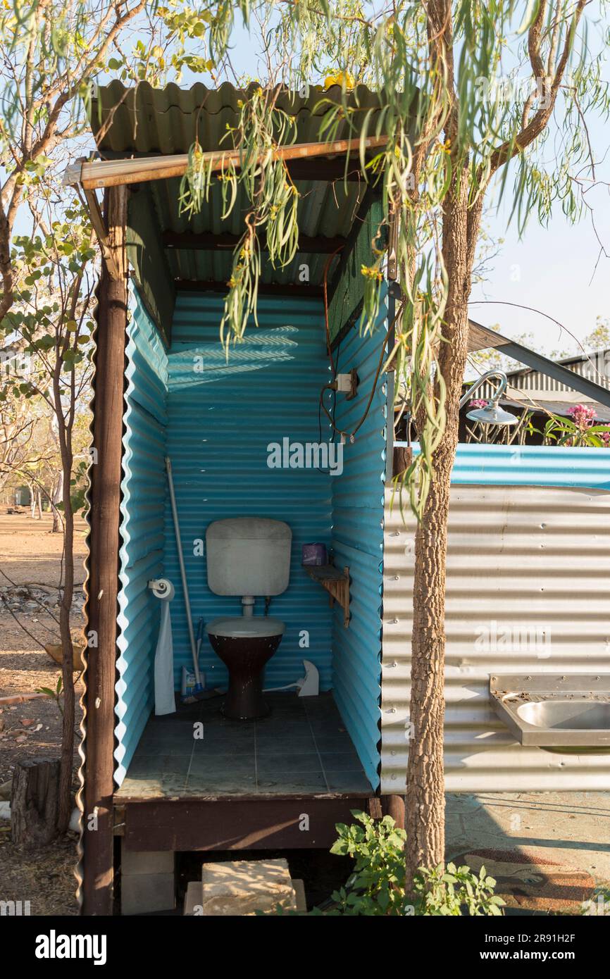 An outdoor toilet with no door in the Australian Outback near Kakadu national park in Australia Stock Photo