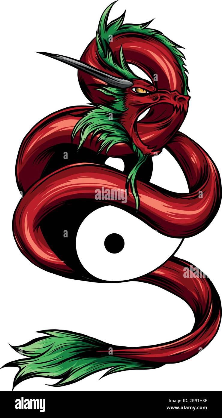 vector illustration of dragon and Yin Yang symbol Stock Vector Image ...