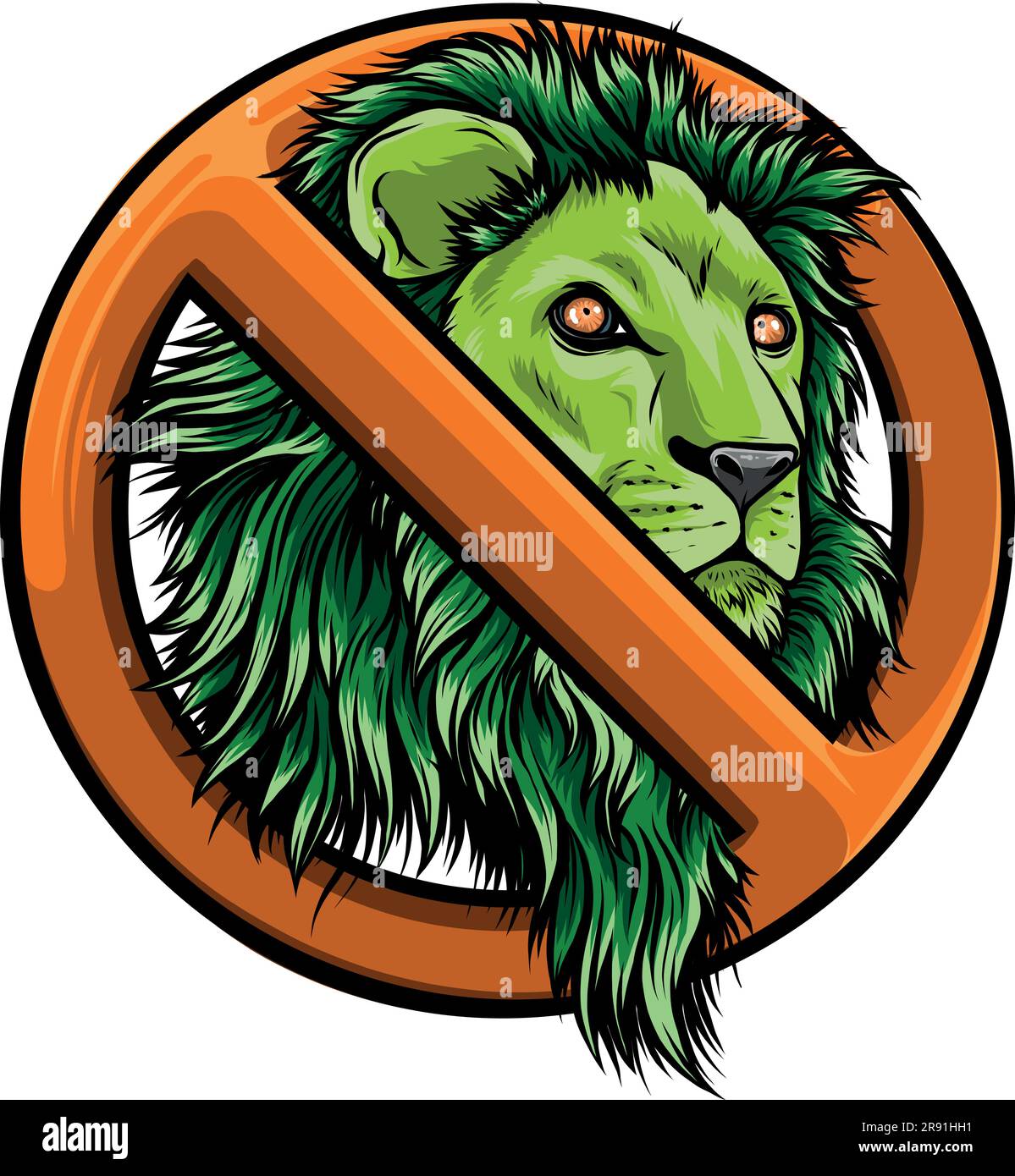 Stop lion. Prohibited wild animal. Emblem against predator Stock Vector