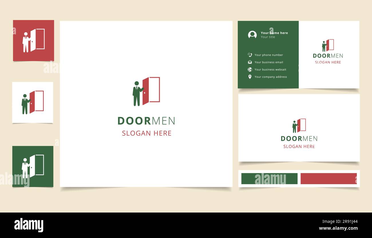Doormen logo design with editable slogan. Branding book and business card template. Stock Vector