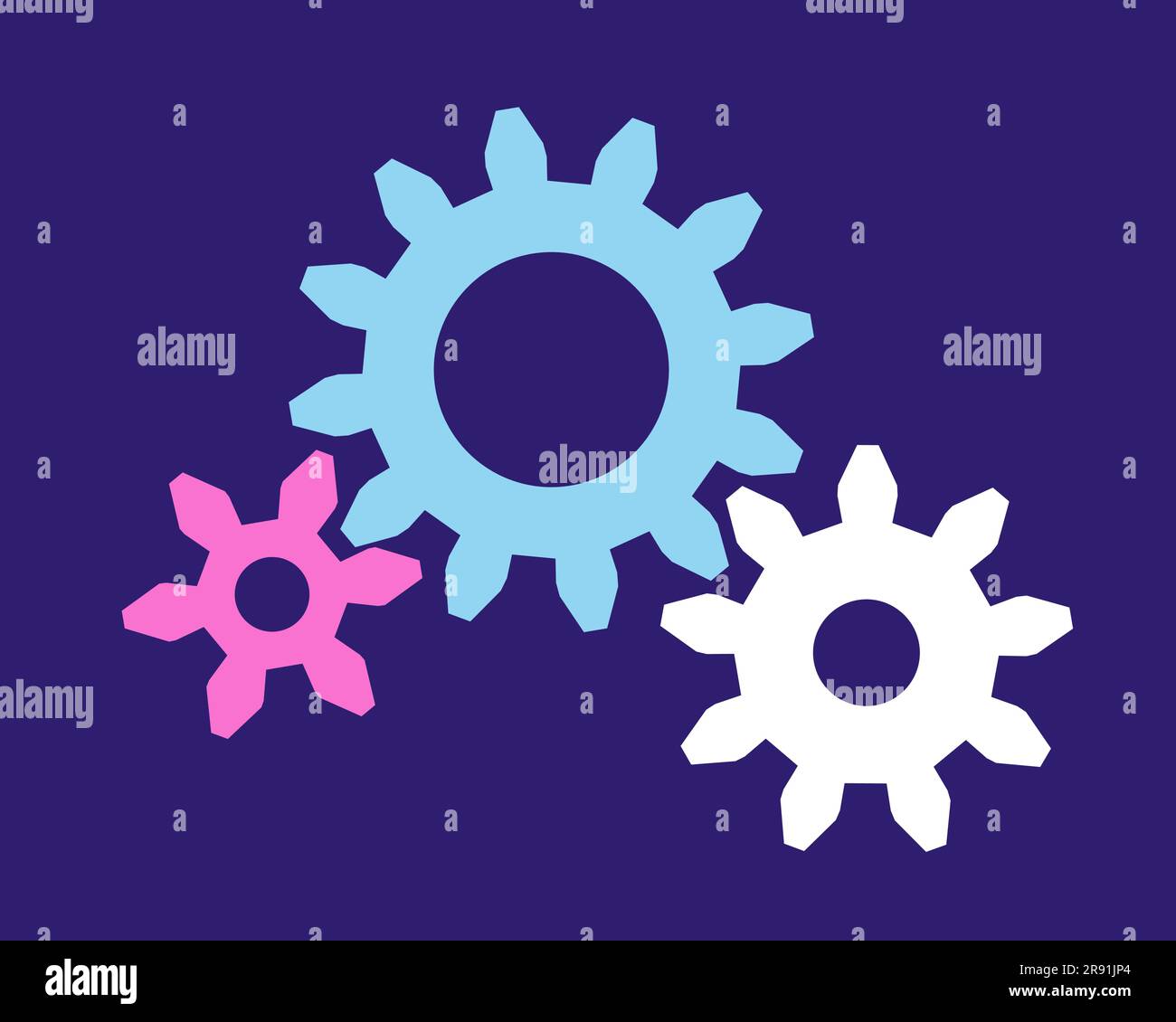 Gear engineering colorful icon. Three cogwheels vector flat design icon