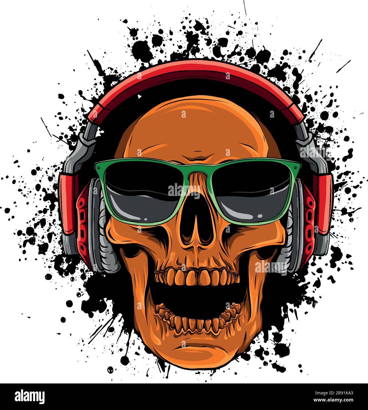 Vector illustration of human skull listening to music on headphones Stock  Vector Image & Art - Alamy
