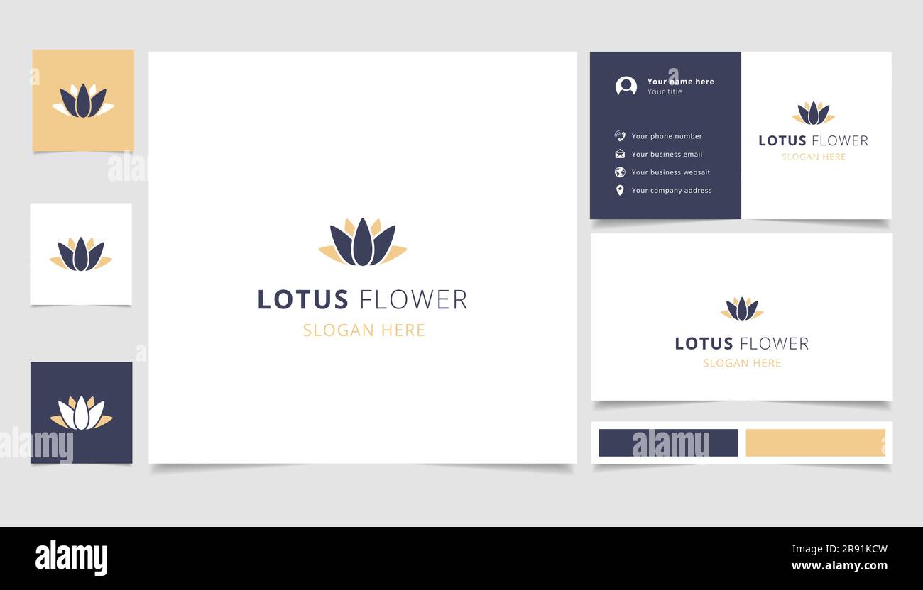 Lotus flower logo design with editable slogan. Branding book and