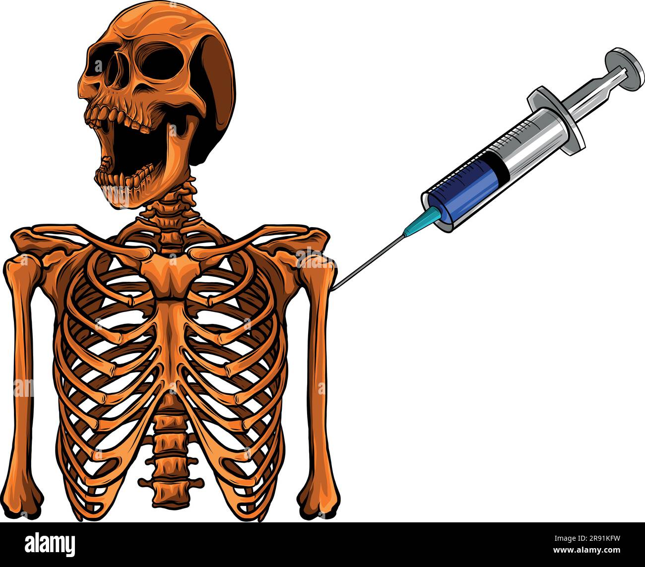 vector illustration of skeleton with injection vaccine Stock Vector