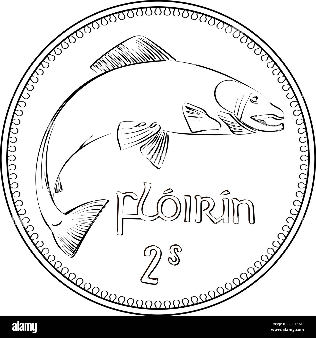 Irish money pre decimal silver florin coin with salmon on reverse
