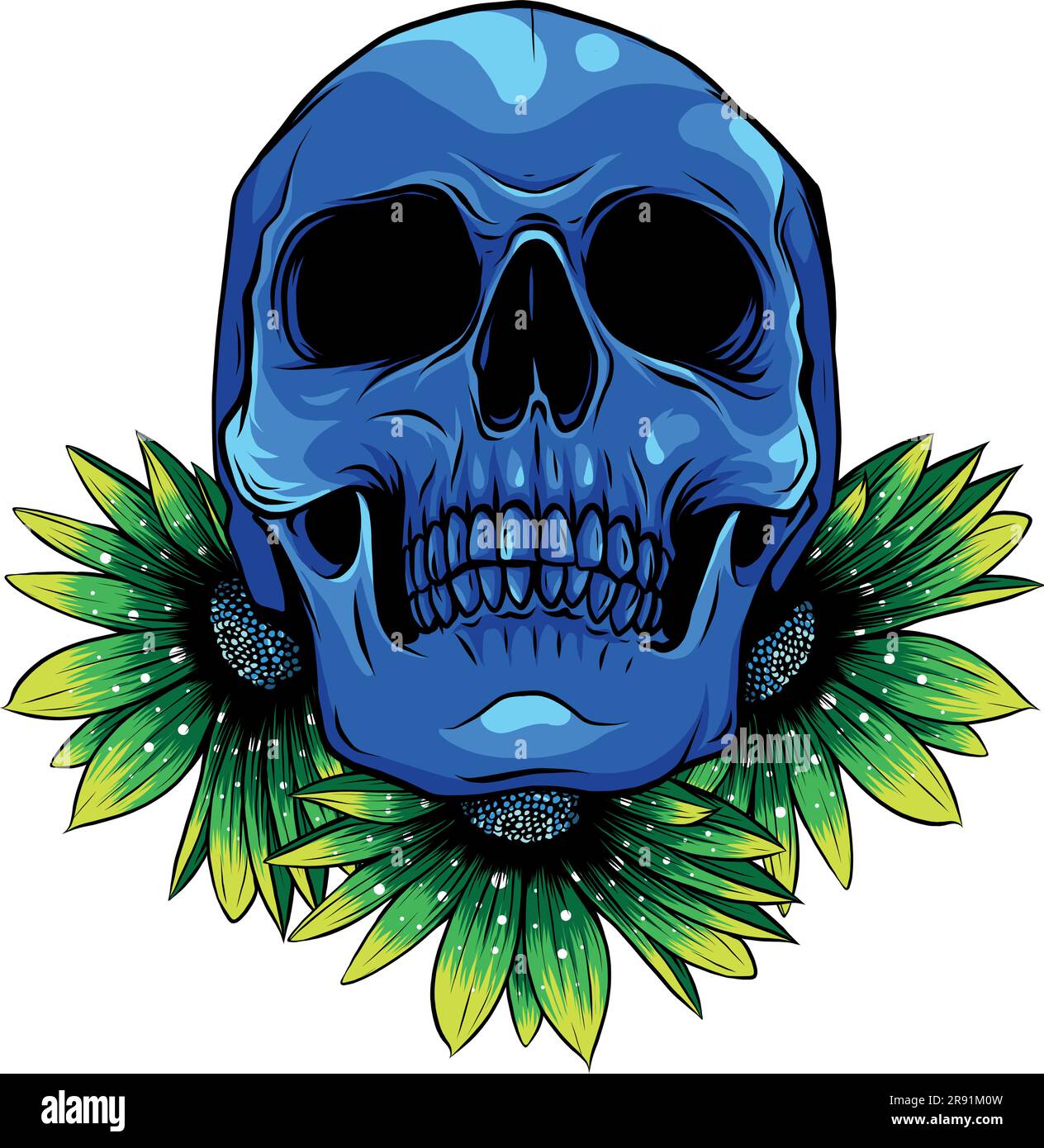 vector illustration of Human skull and flower Stock Vector Image & Art ...