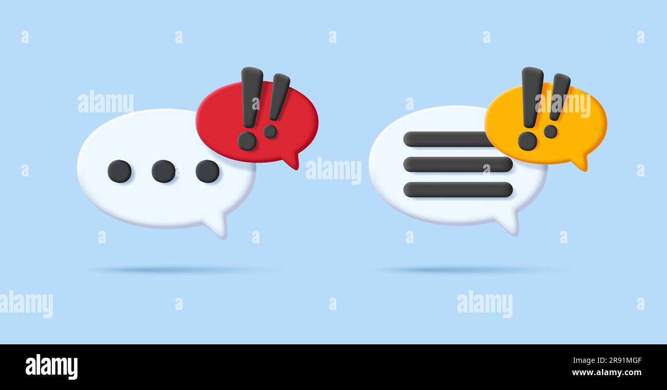 Speech, dialogue bubbles with yellow and red important info alert, isolated interface cartoon element Stock Vector