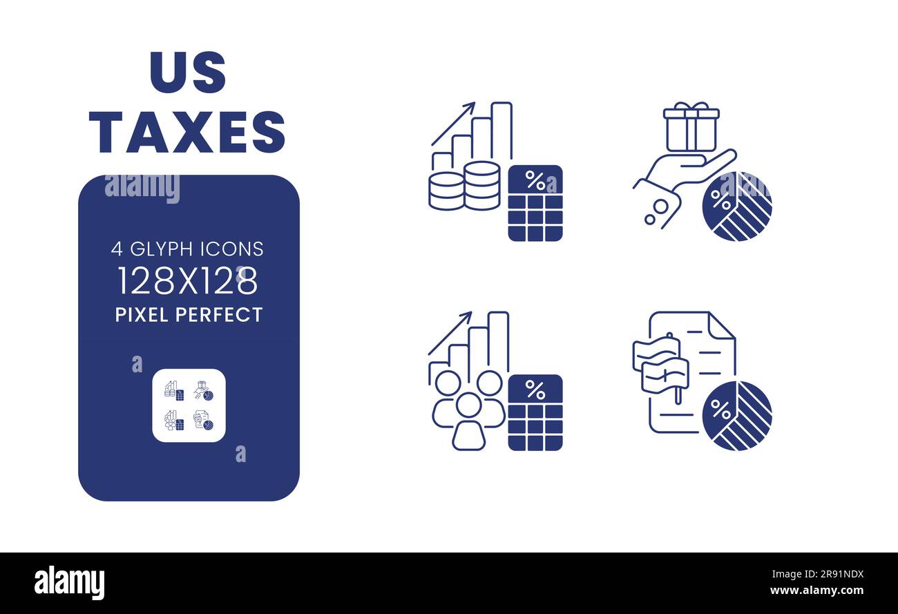 US taxes black solid desktop icons pack Stock Vector