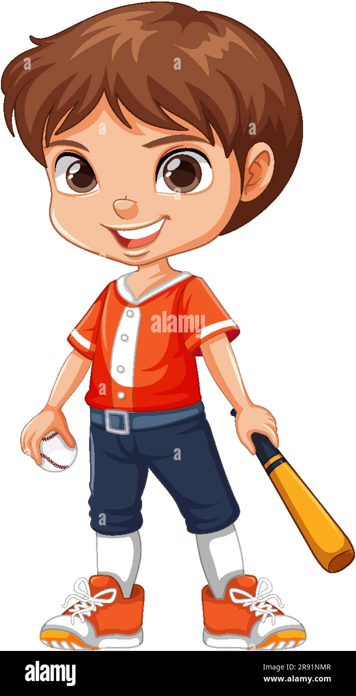 Boy baseball player cartoon character illustration Stock Vector Image & Art Alamy