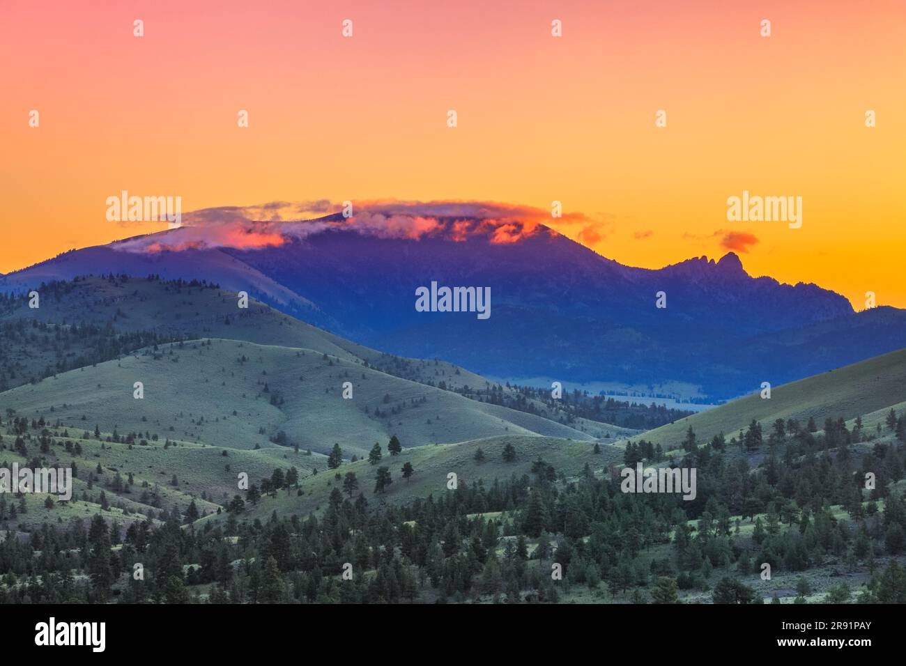 morning clouds over sleeping giant mountain near helena, montana Stock