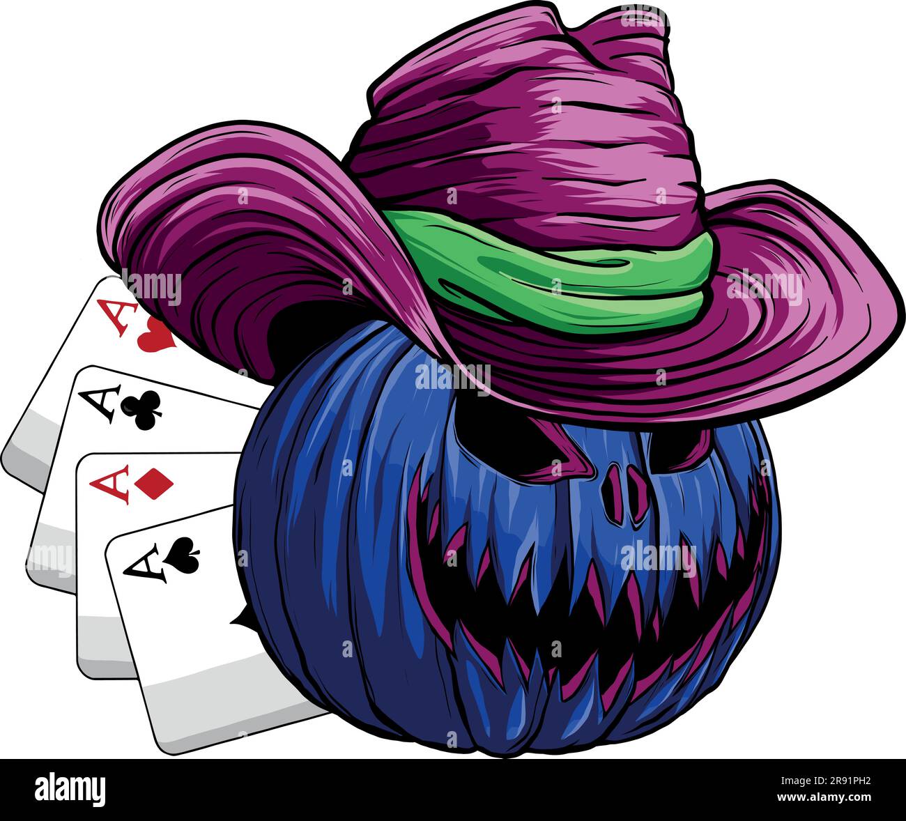 Happy Halloween Pumpkin cowboy hat on white background Stock Vector