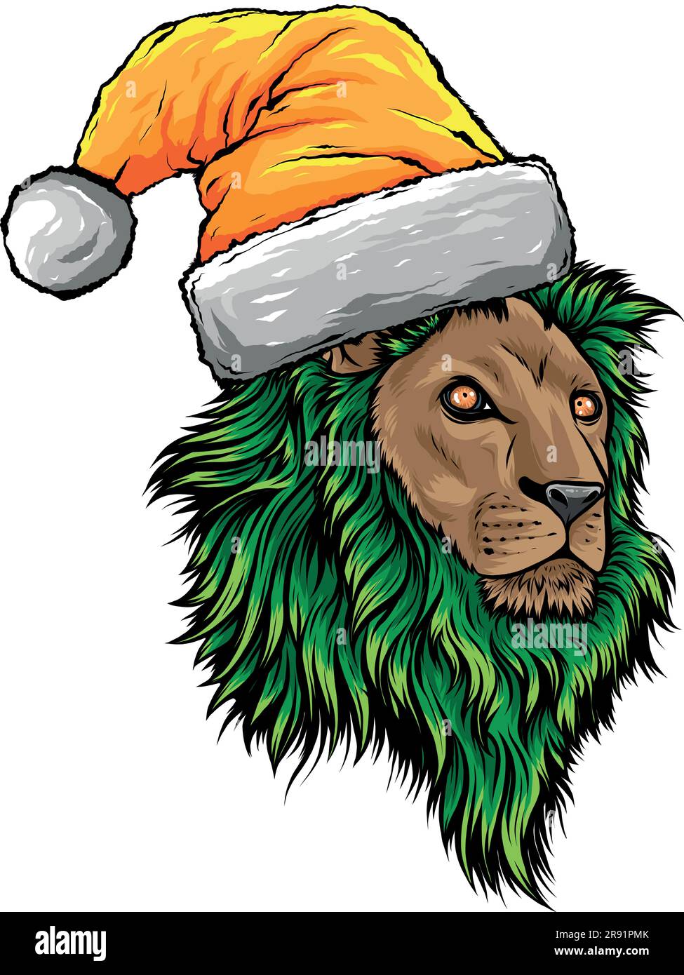 Christmas holidays lion with a cap. Vector illustration Stock Vector ...
