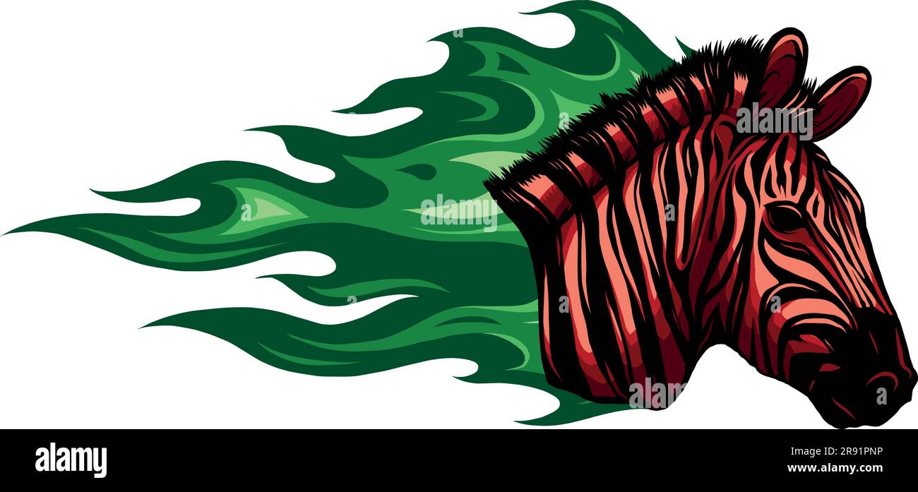 zebra head with flames Vector illustration design Stock Vector