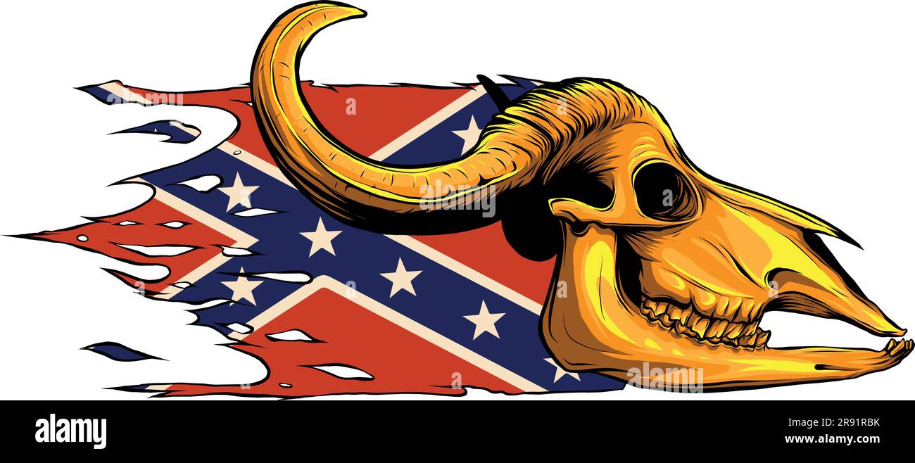 vector illustration of Confederate flag with buffalo skull, Stock Vector