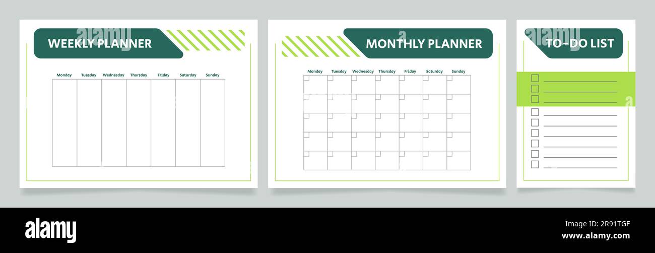 Personal planner worksheet design templates set Stock Vector