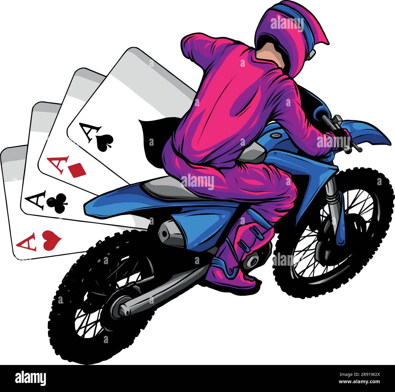 vector illustration of motocross with poker aces Stock Vector Image ...