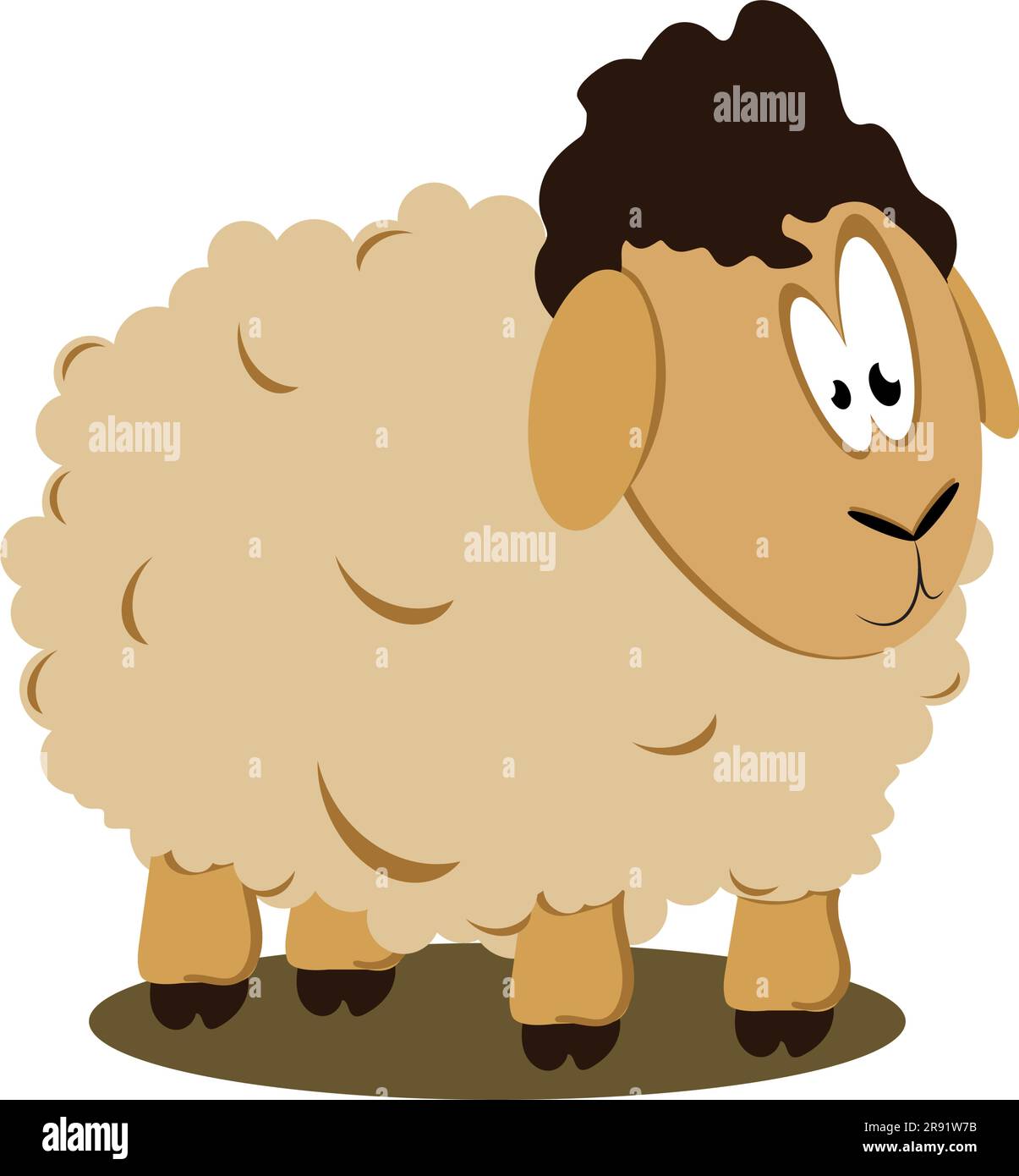 Illustration of a beige crazy cartoon sheep with wool. Vector. EPS10. Stock Vector