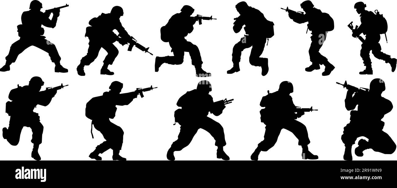 Silhouettes of US soldiers. Silhouettes to represent soldiers. Stock Vector