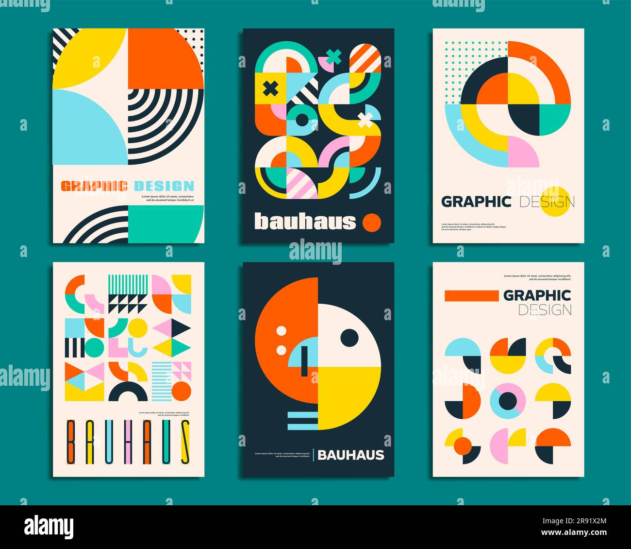 Bauhaus posters with geometric abstract patterns. Business presentation ...
