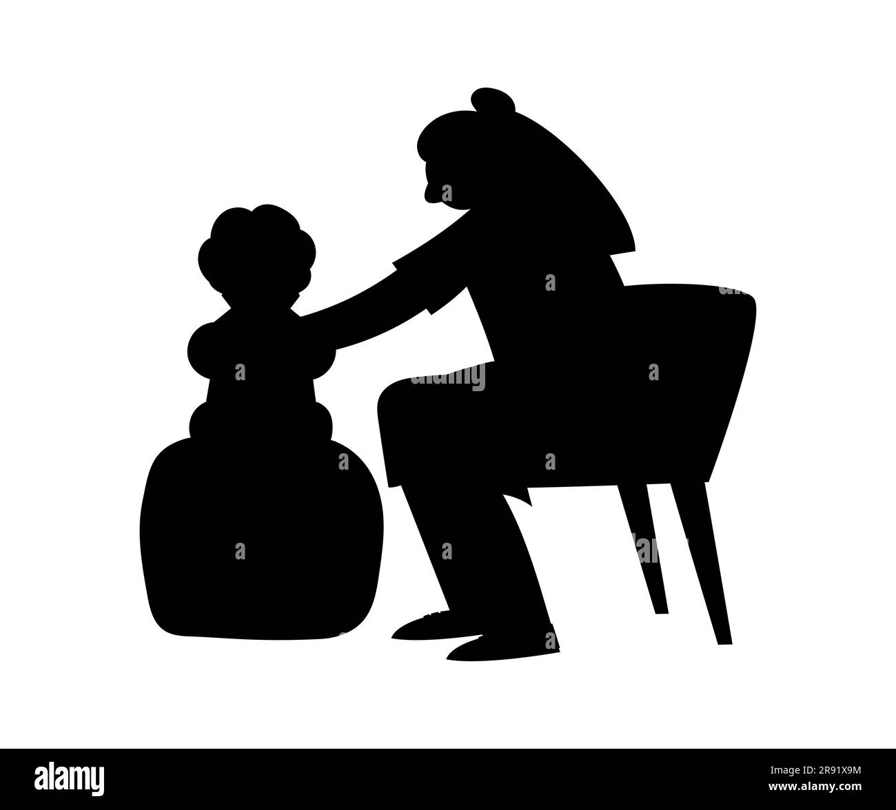 Black silhouette of a mother saying sorry to her angry child, mother-son relationship, vector isolated on the white background Stock Vector