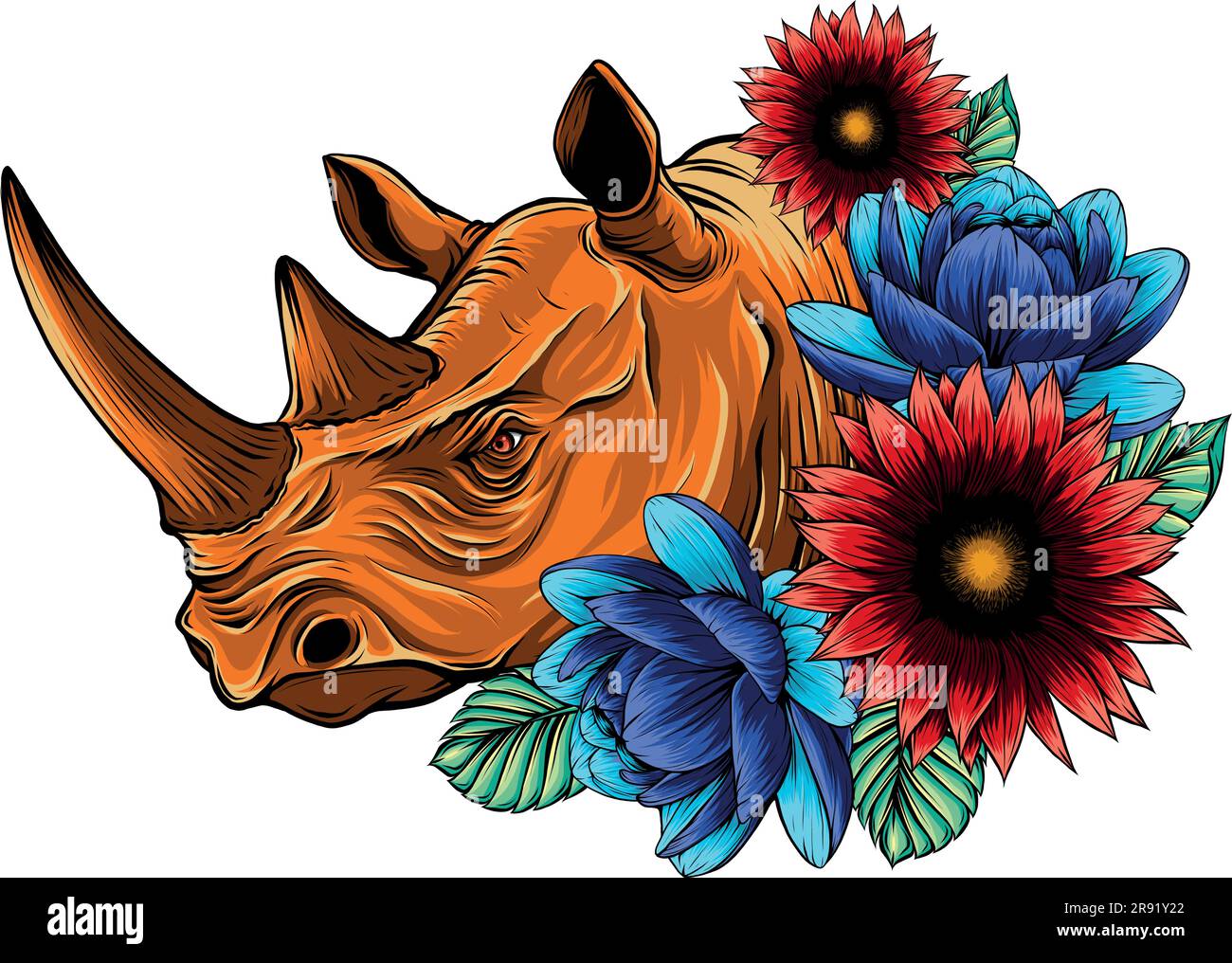 vector illustration of Rhinoceros and flowers design Stock Vector Image ...