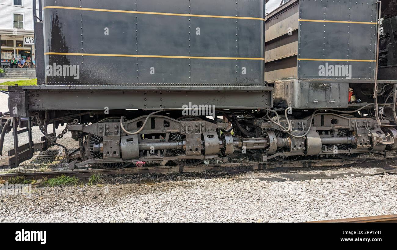 Close Up View of a Antique Shay Steam Running Gears as it