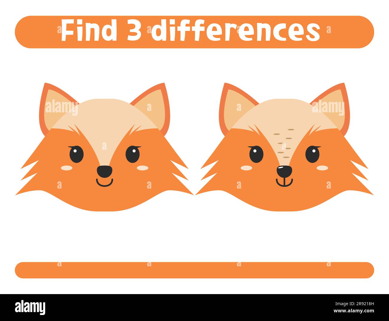 Find three differences Cute cartoon fox Worksheet for kids. Vector