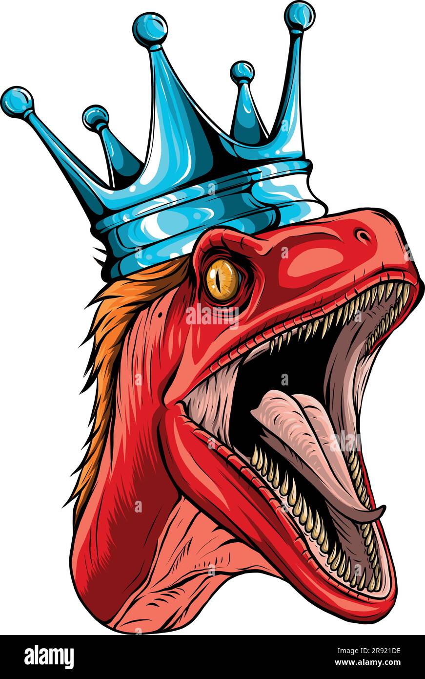 vector illustration of Velociraptor head with crown Stock Vector