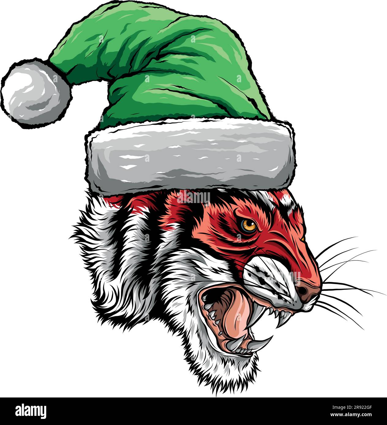 Tiger wearing a santa claus hat. Christmas tiger. vector illustration