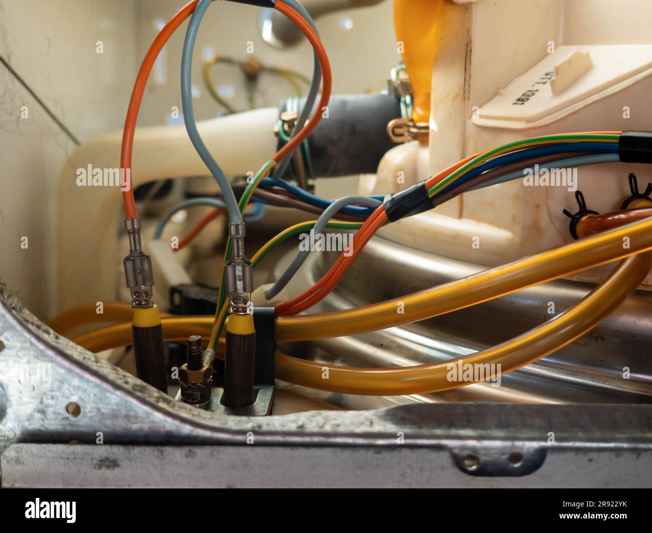 Dishwasher Details of the motor, pipes and electricity Stock Photo Alamy