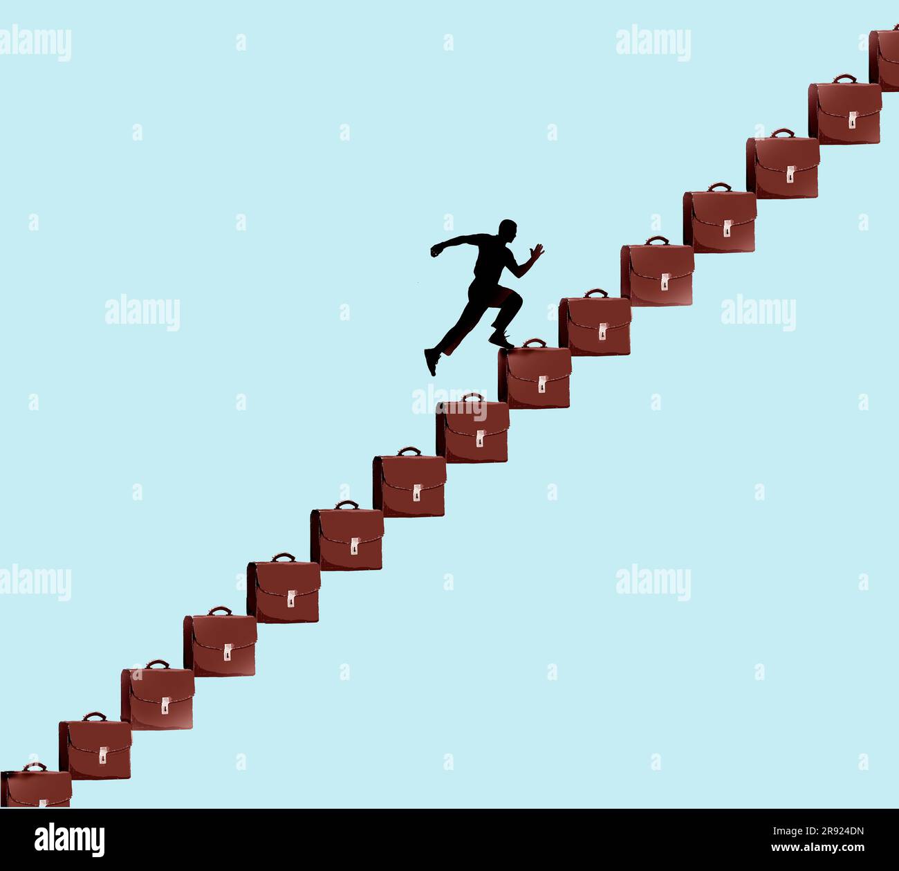 Illustration of businessman running up stairs made of briefcases Stock ...