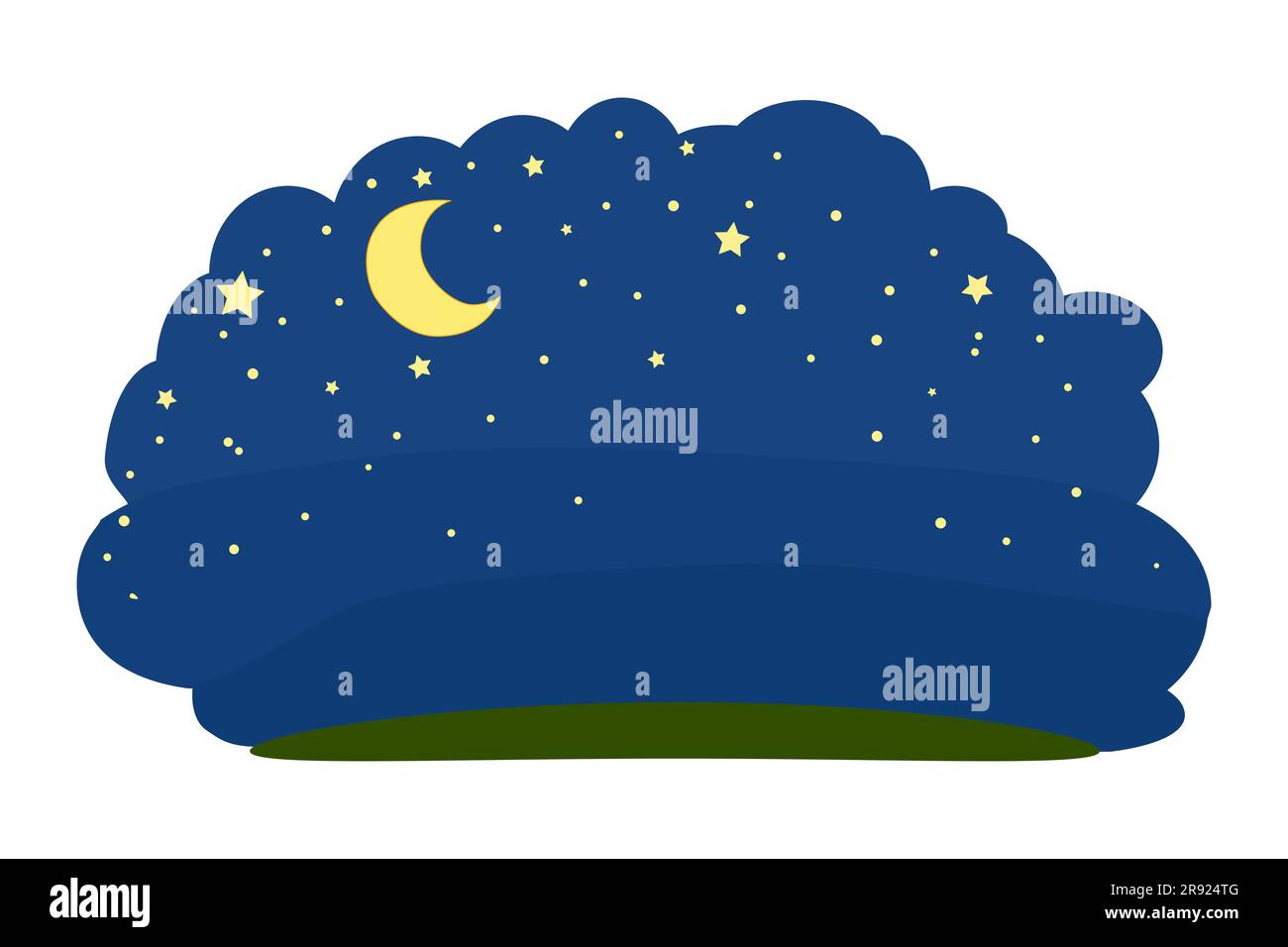 Cartoon night sky. Crescent moon, stars and grass on midnight sky ...