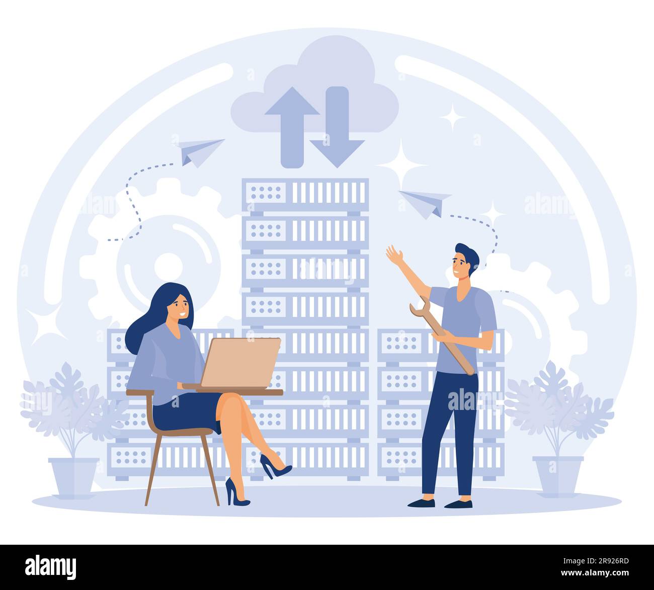 Database security concept, big data engineering, disk infrastructure, business information safety, flat vector modern illustration Stock Vector