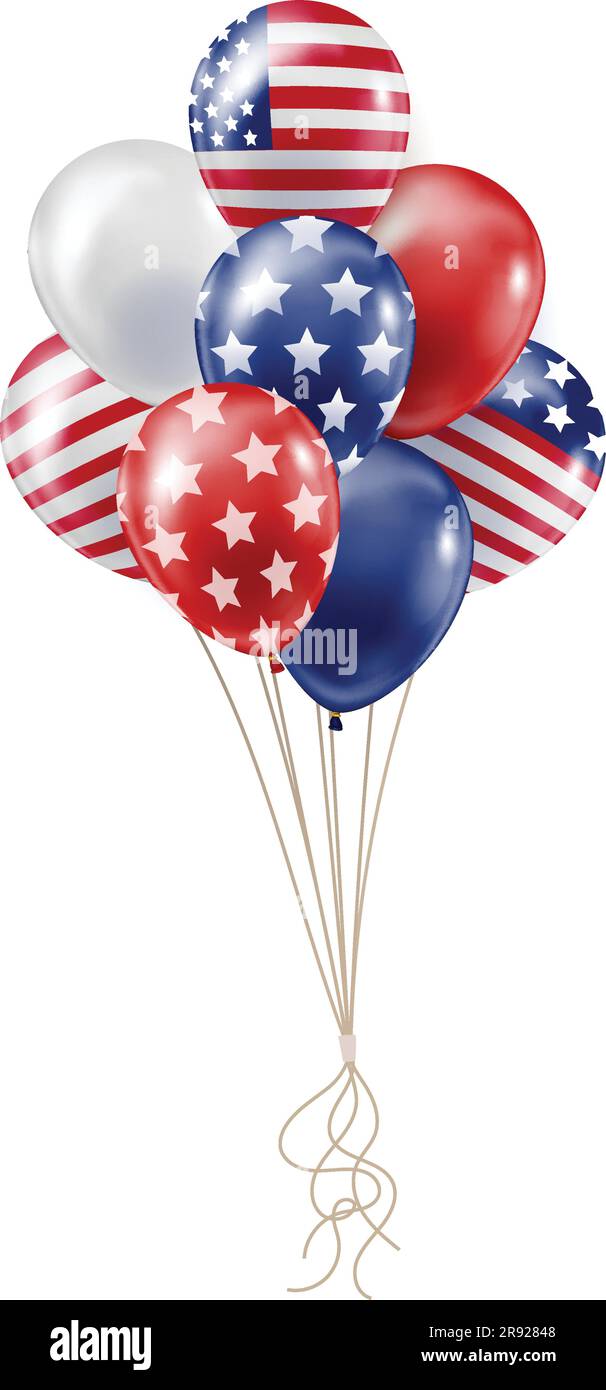Bunch balloonswith prints of the US flag Stock Vector